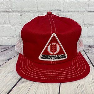 Vintage Farmer Hat Trucker Mesh Cap Red White Alberta Hail & Crop Item #3